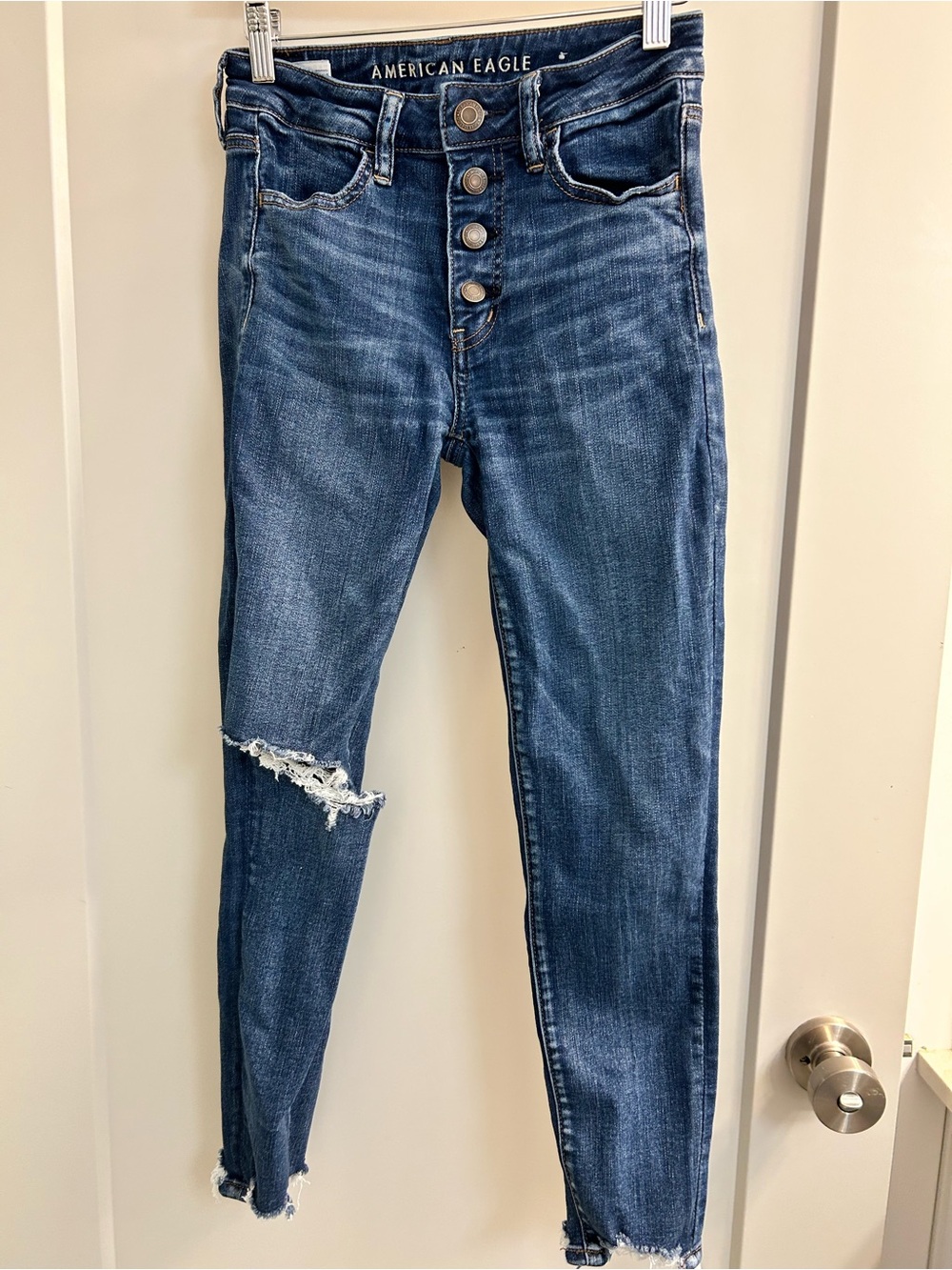 American Eagle Outfitters High-Rise Button-Fly Skinny Jeans/Jeggings - Dark Blue